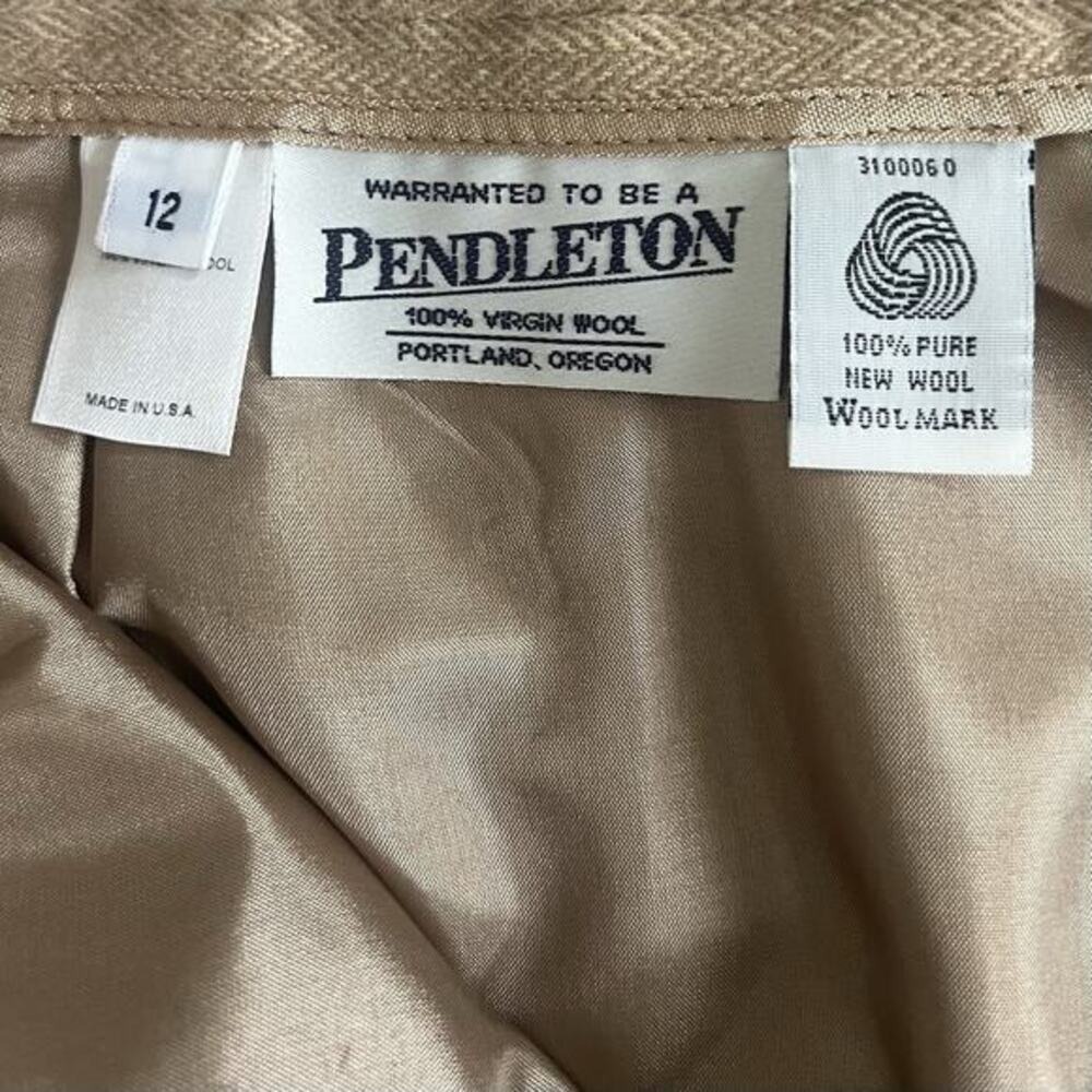 Vintage Pendleton 100% Virgin Wool Tan Herringbone USA Academia Maxi Skirt - Picture 4 of 4